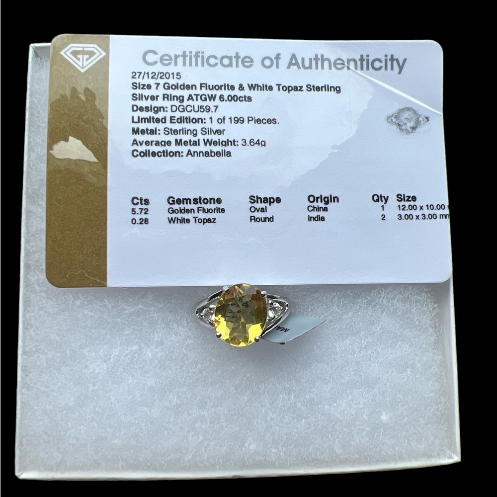 Golden fluorite & white topaz sterling silver ring